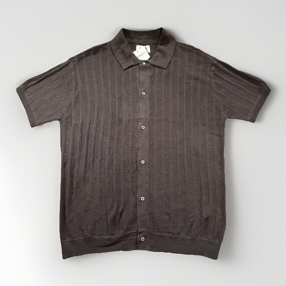 American Eagle Weekend Sweater Polo‎ Men M Grey Textured Short Sleeve - Picture 1 of 8